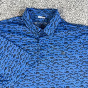 Ariat Tek Golf Polo Shirt Mens Performance Blue Fish Print Size Large